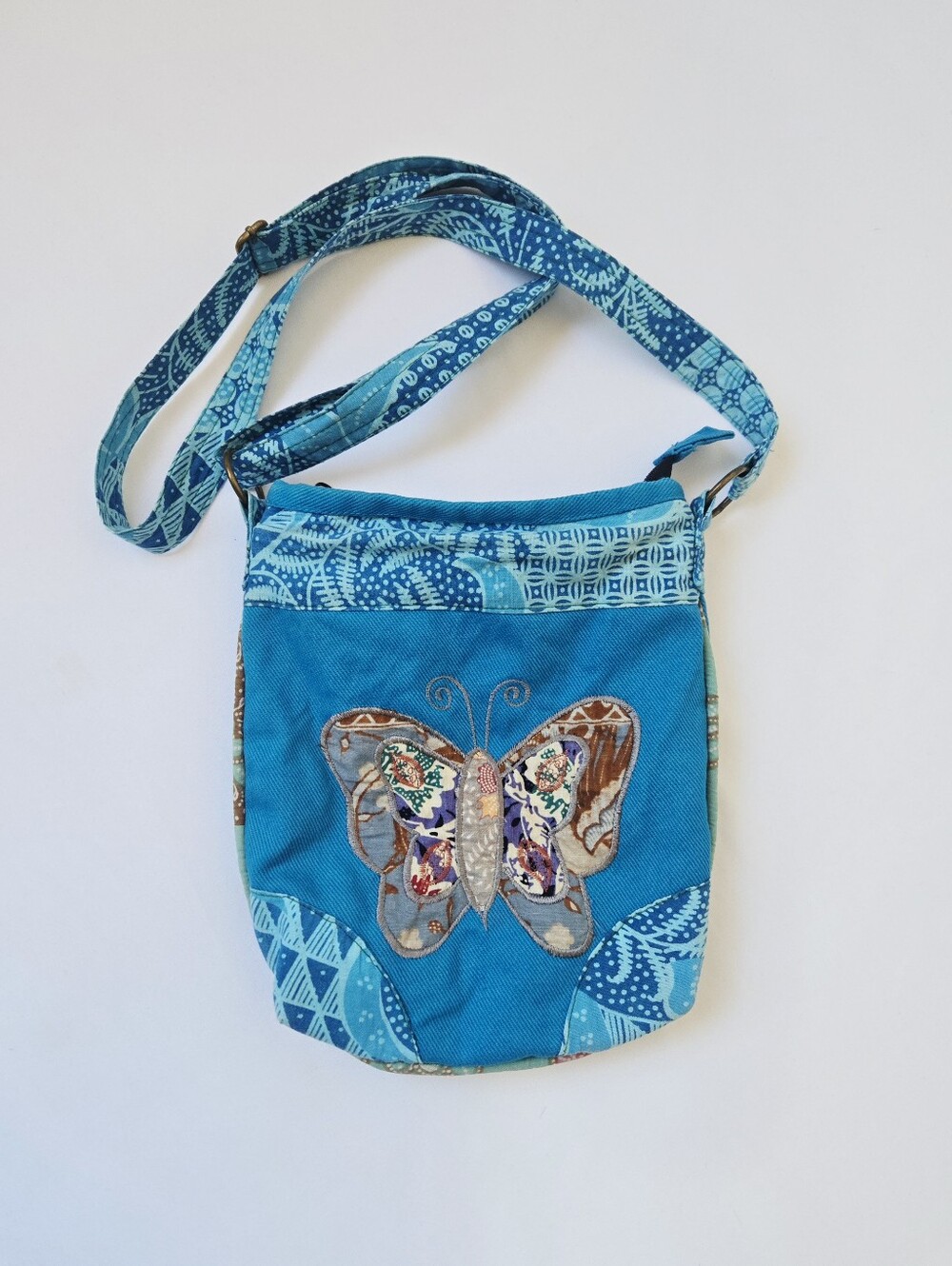 Butterfly Patchwork Crossbody Bag Cotton Boho Artisan Purse Adjustable